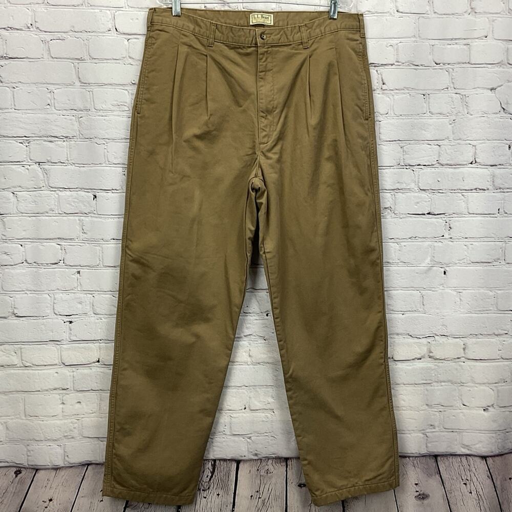L.L. Bean Pants Men's 38 x 34 Brown Flannel Lined Pleated Front Outdoor Hiking
